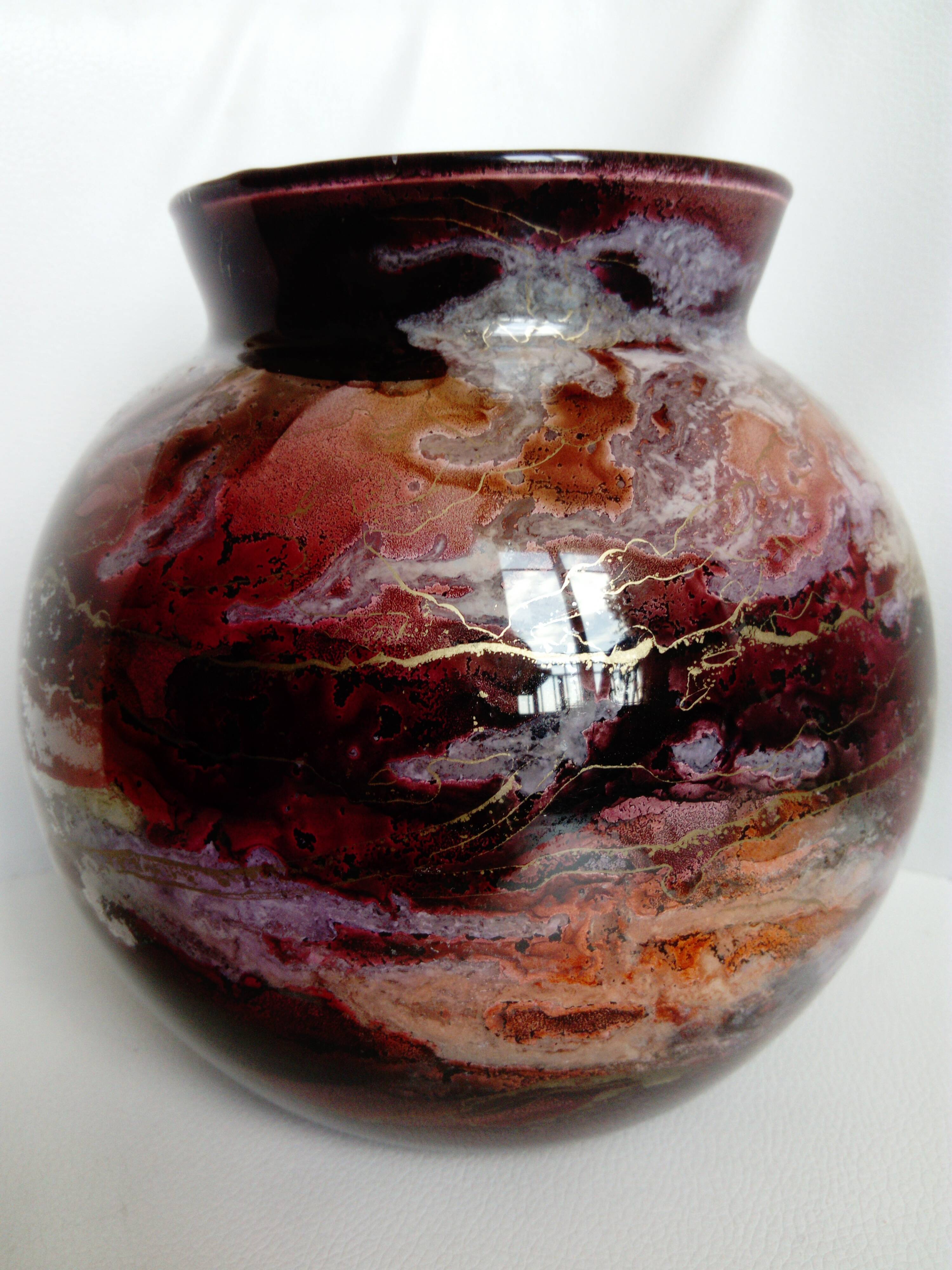 Lacquered glass ball vase by Jean Noel Bouillet