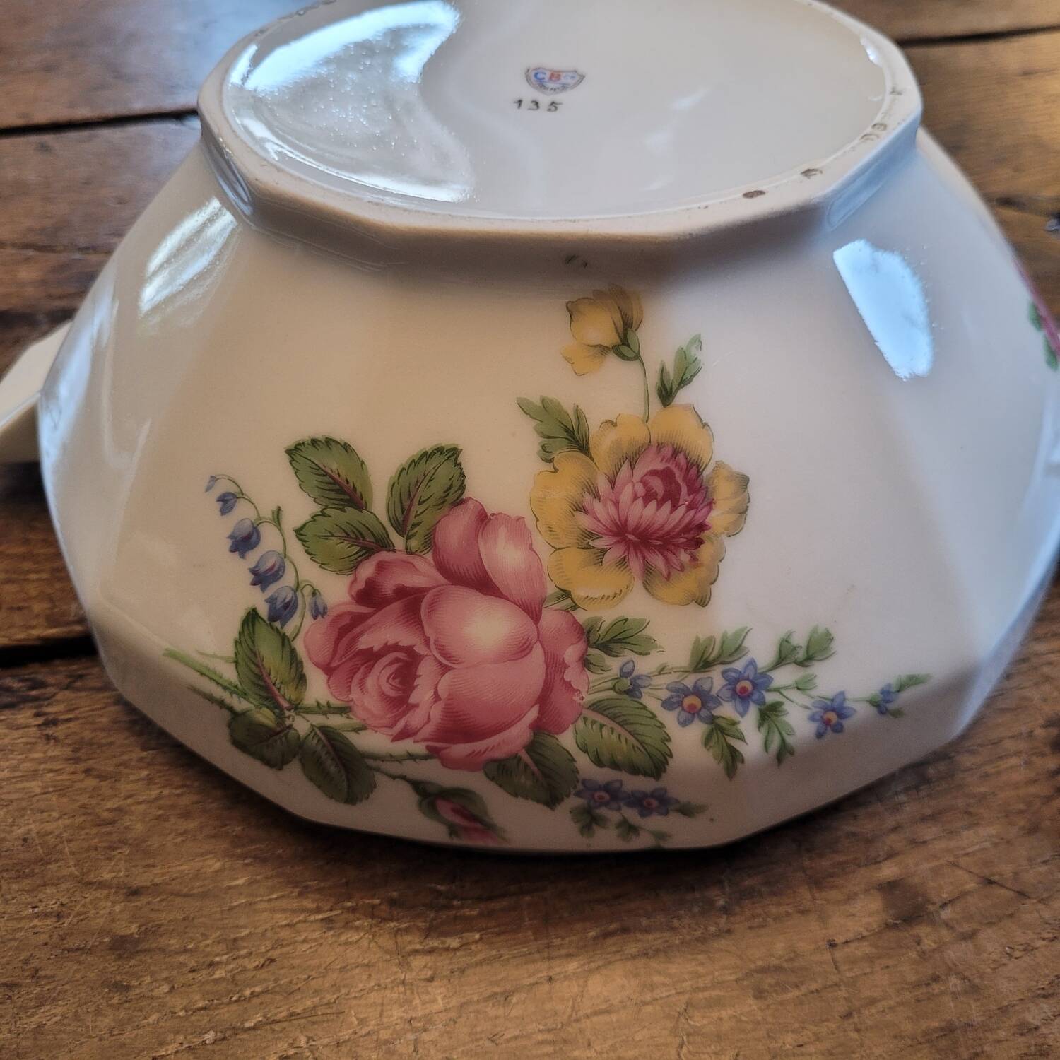 French floral porcelain salad bowl – 1940s–50s