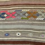 5x7 Gray & Green Pinstriped Turkish Kilim Rug, 147x218Cm