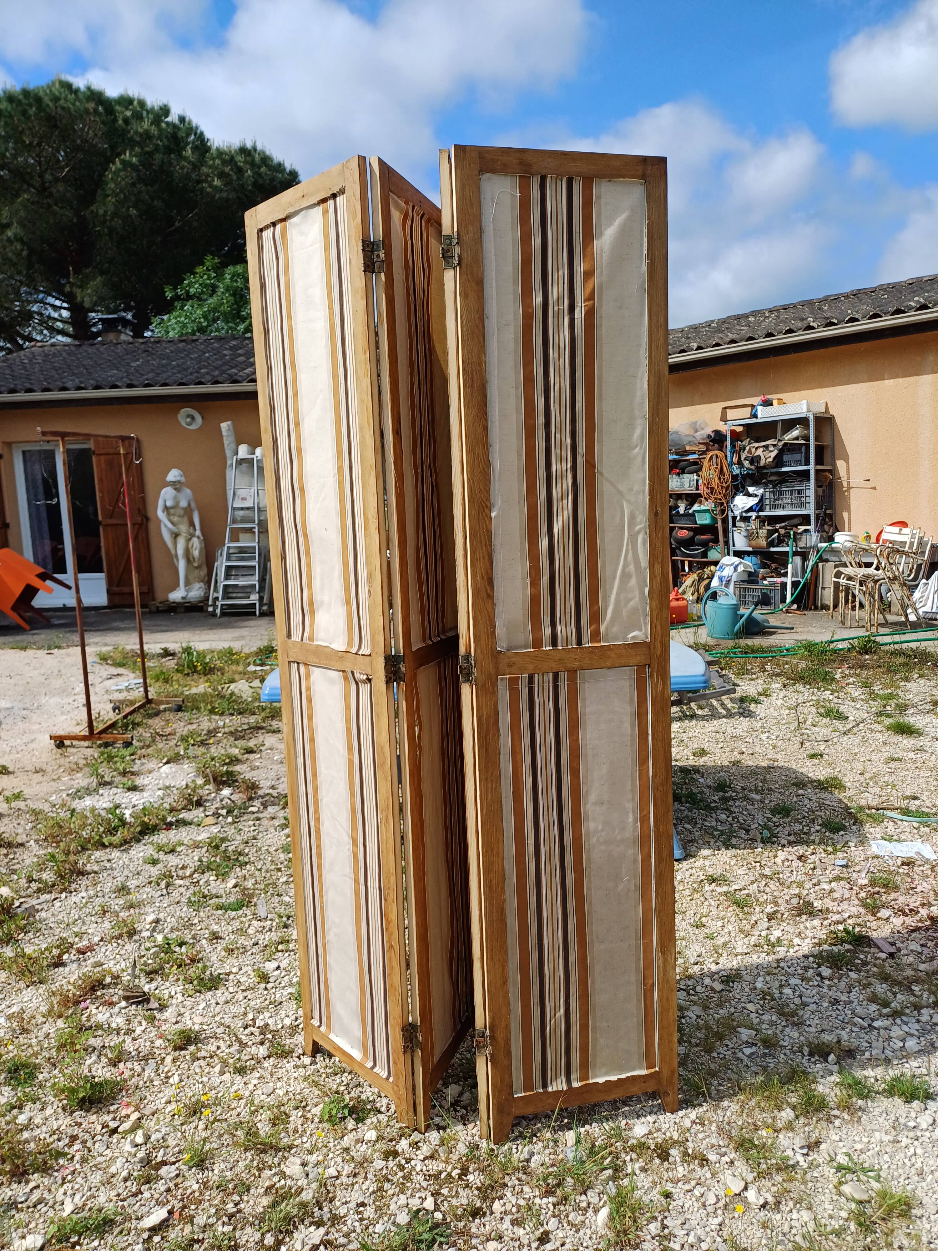 Paravent 4 Vantaux Bois et Tissus Vintage