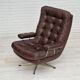 Vintage danish swivel leather armchair 1970s