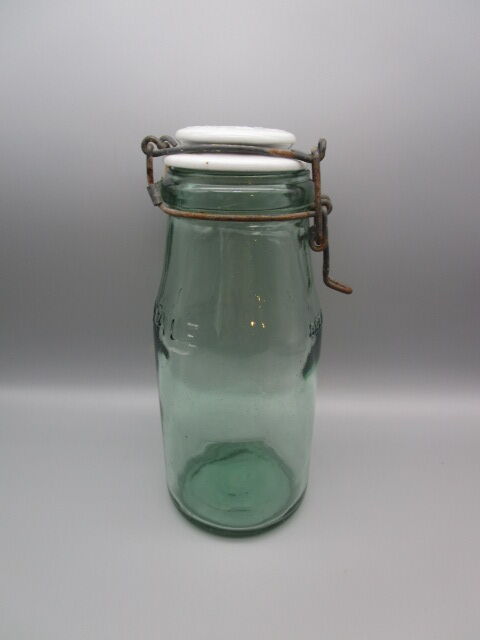 Antique glass jar L'IDEALE-porcelain stopper