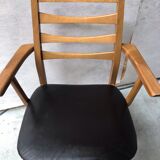 Armchair blond wood and Scandinavian leather 60s