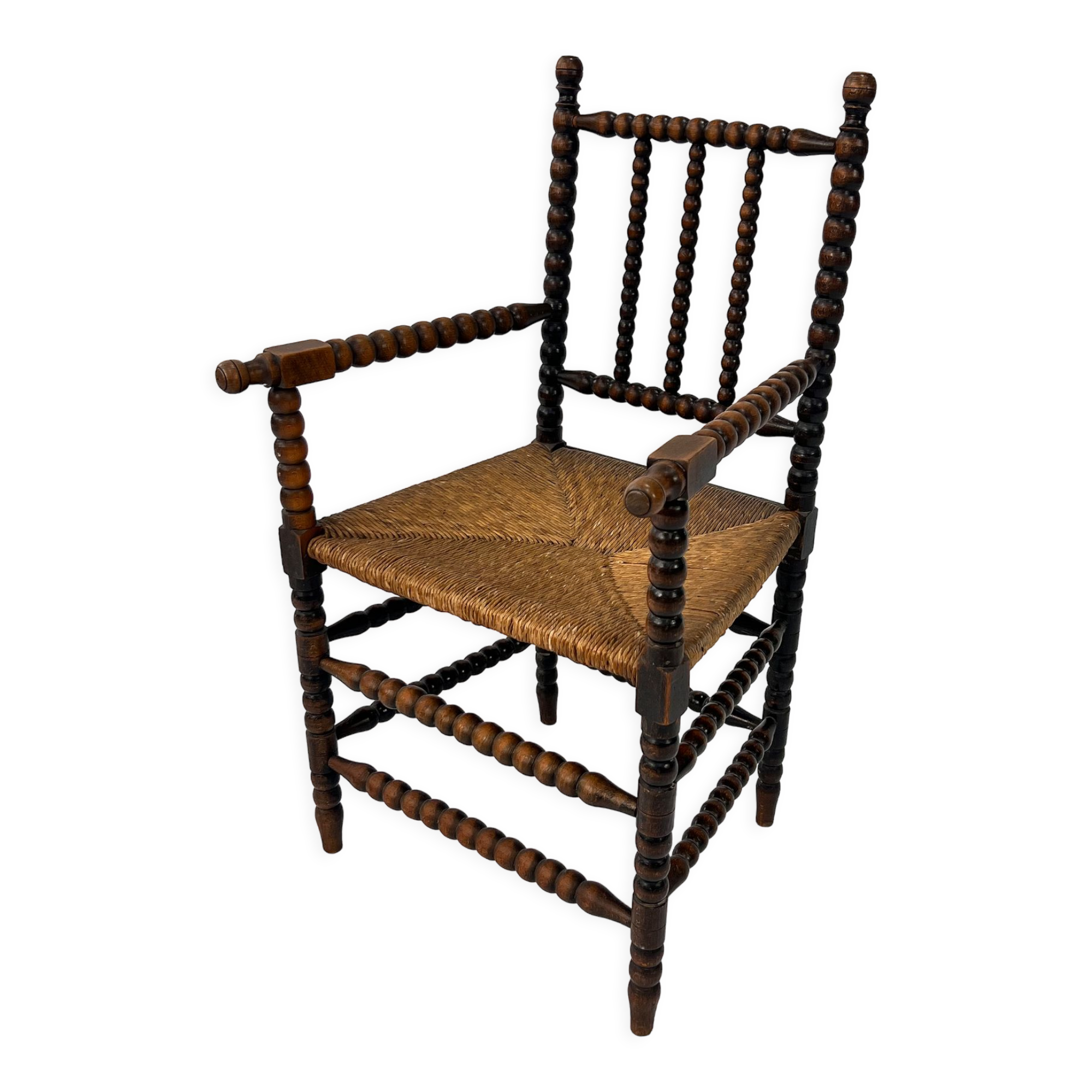 Stained beechwood bobbin armchair in jacobean style, 1900s