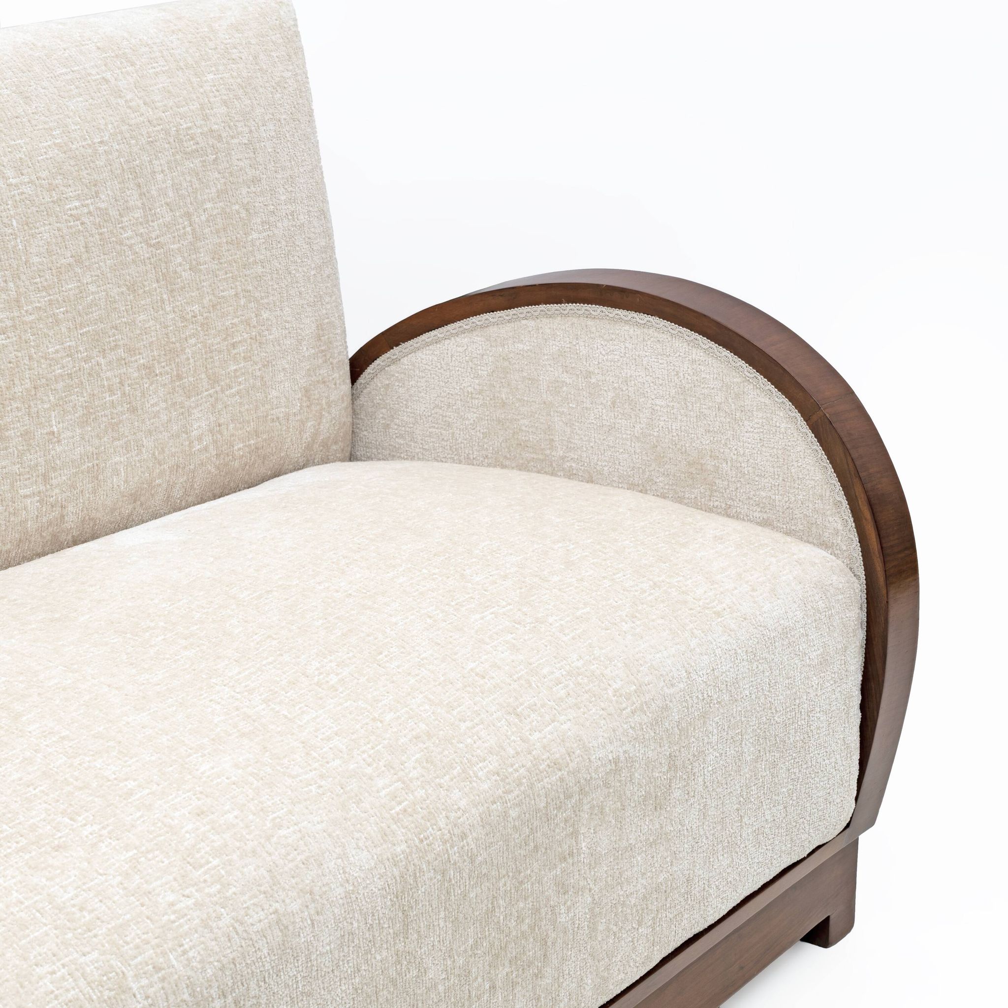 Art Deco Bouclè and Walnut Loveseat, Italy, 1930s