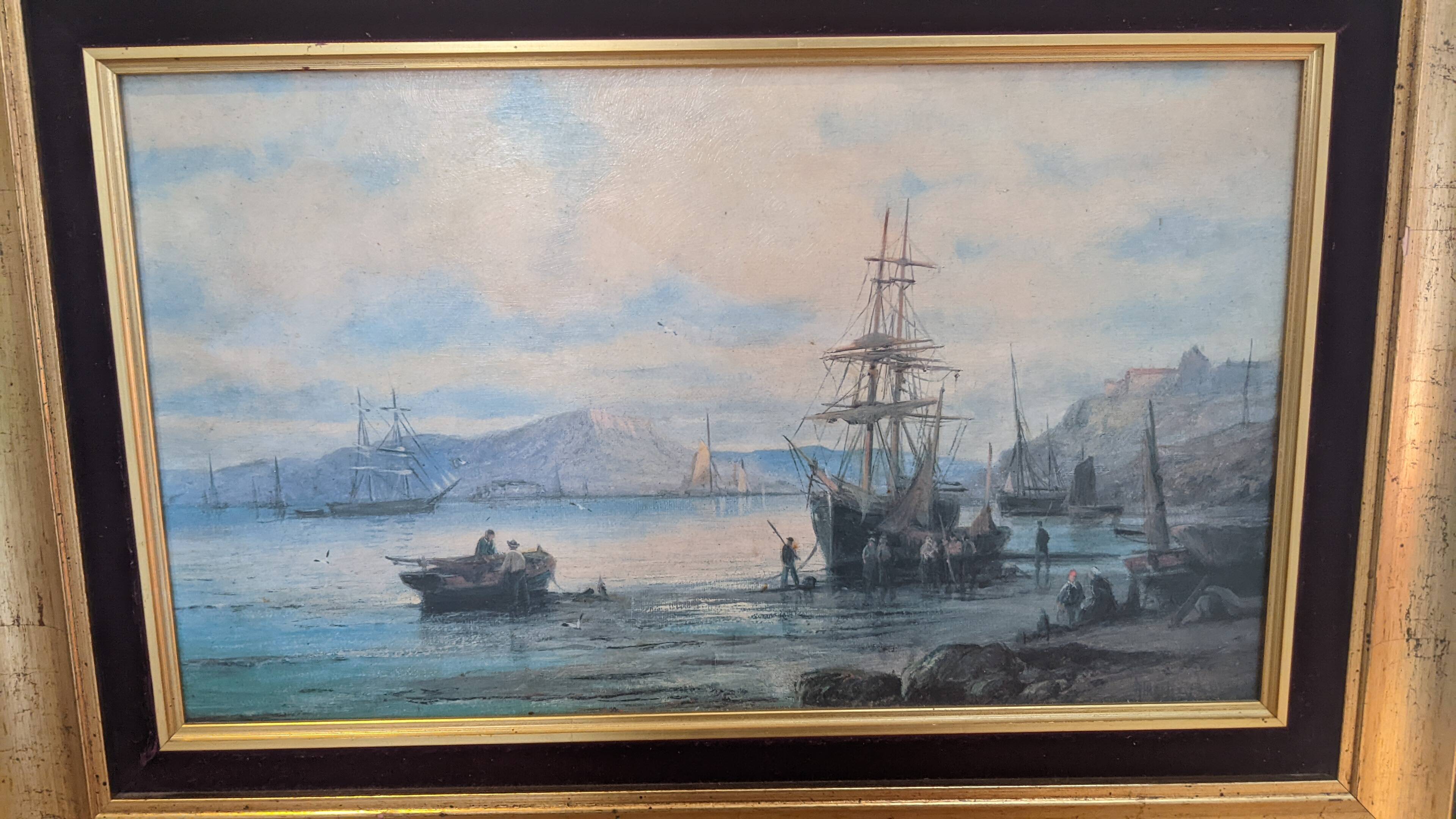 Oil Painting "Marine" Sailing Ships Coastal Scene William Thornley