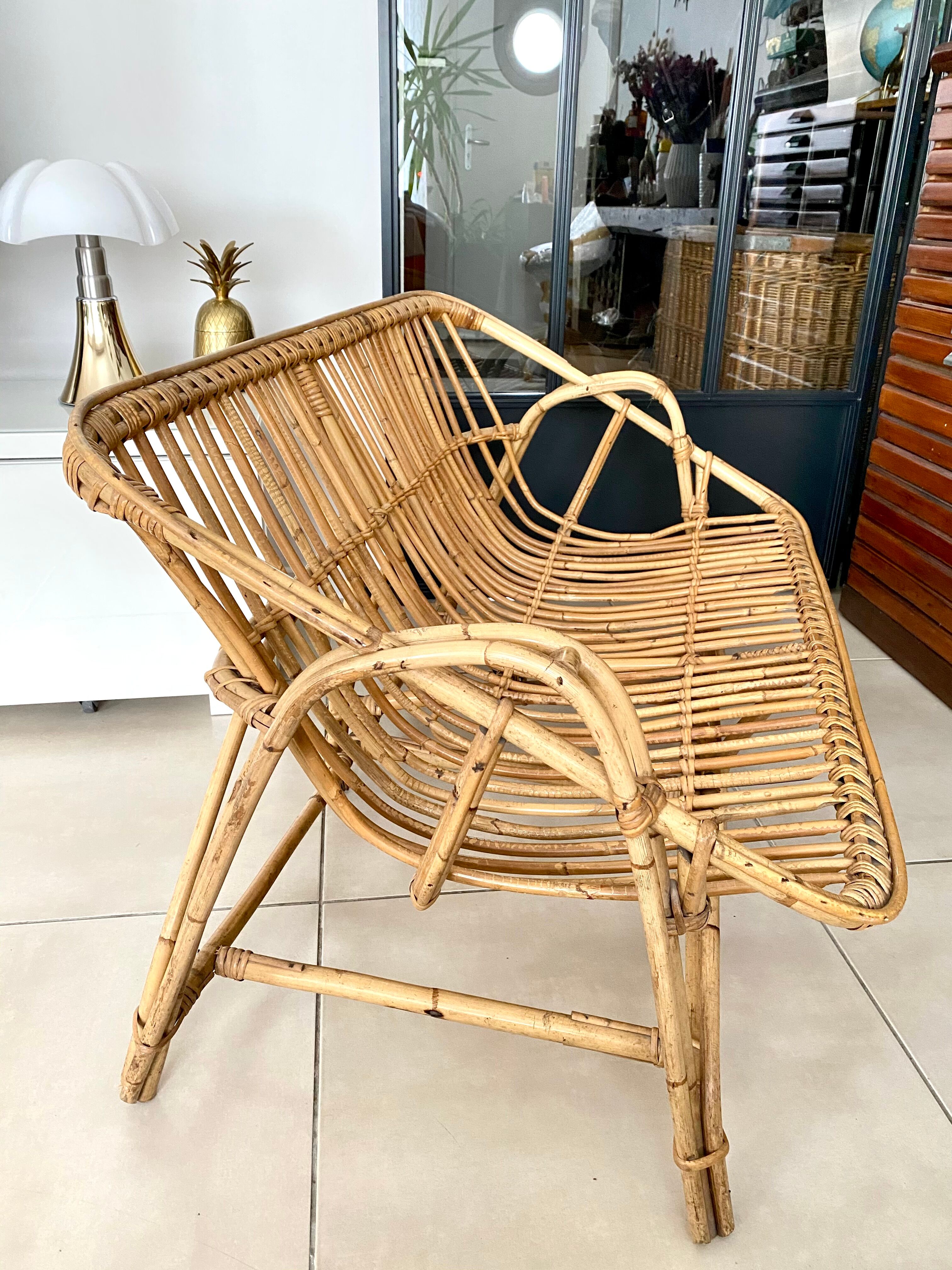 Vintage rattan bench sofa