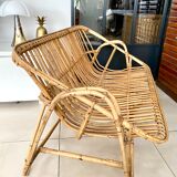 Vintage rattan bench sofa