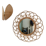 Miroir vintage en rotin formant une fleur