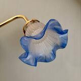 Vintage tulip angled wall light in frosted white and blue