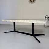 Ancienne table basse en pierre mosaïque design années 70 pied métal vintage