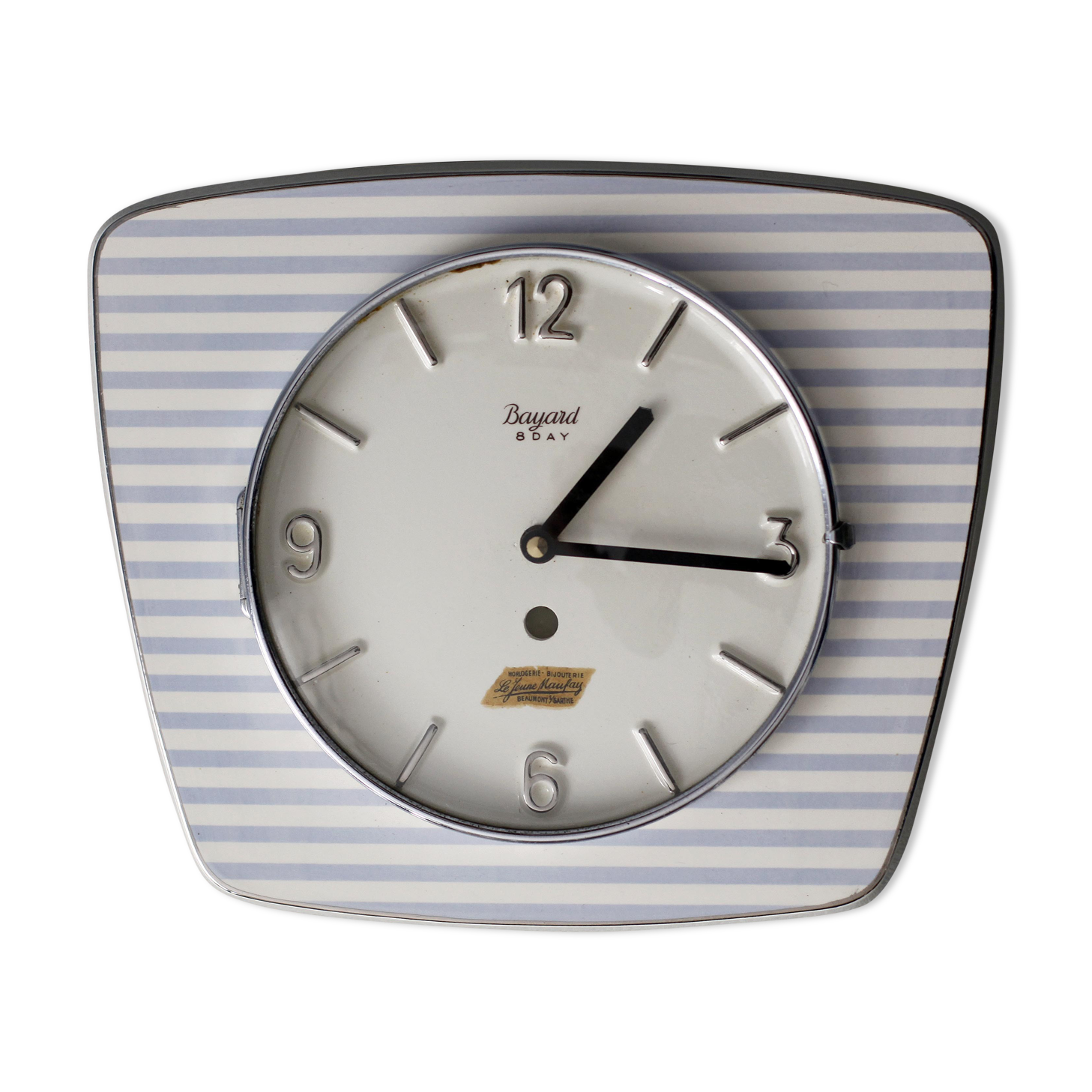 Vintage ceramic clock silent wall clock "Bayard white blue silver"