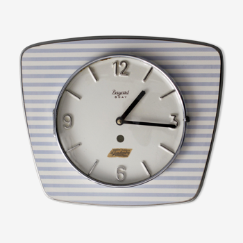 Horloge céramique vintage pendule murale silencieuse "Bayard blanc bleu argent"