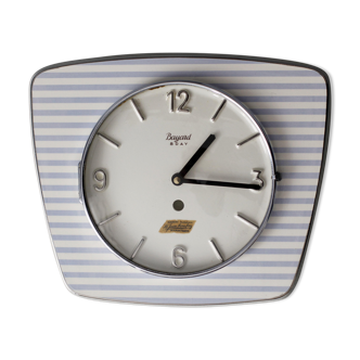 Vintage ceramic clock silent wall clock "Bayard white blue silver"