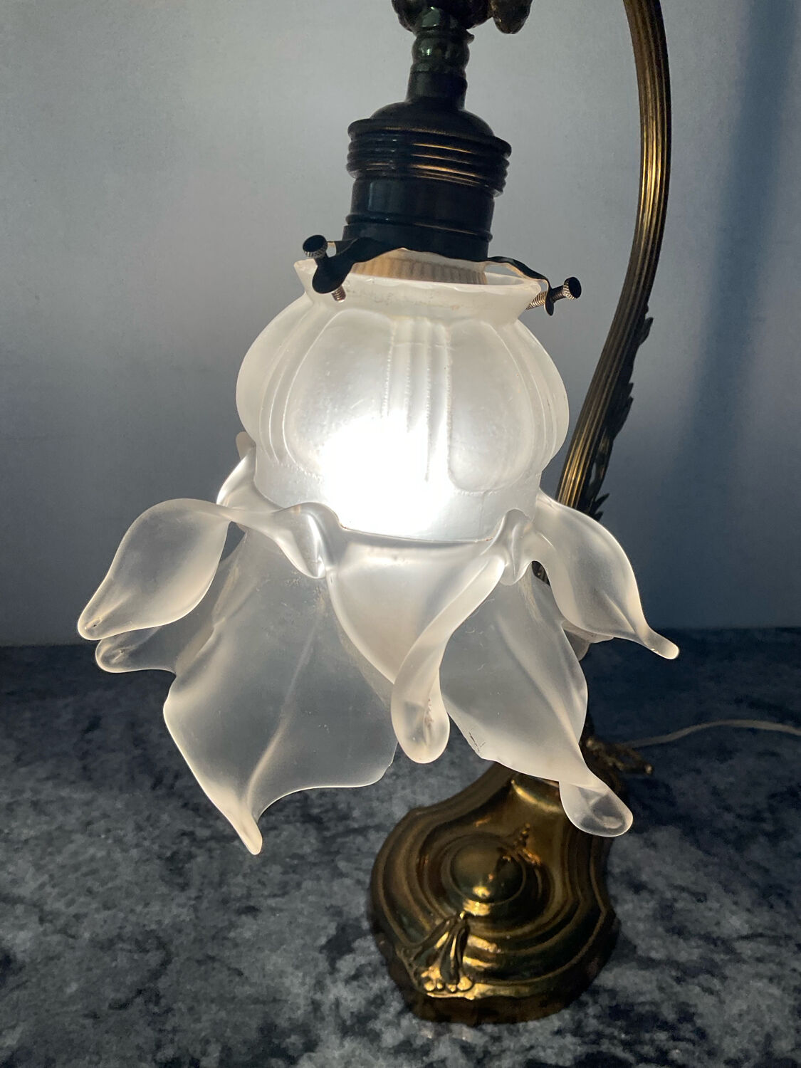 Bronze and glass paste swan neck lamp from the 1960s.