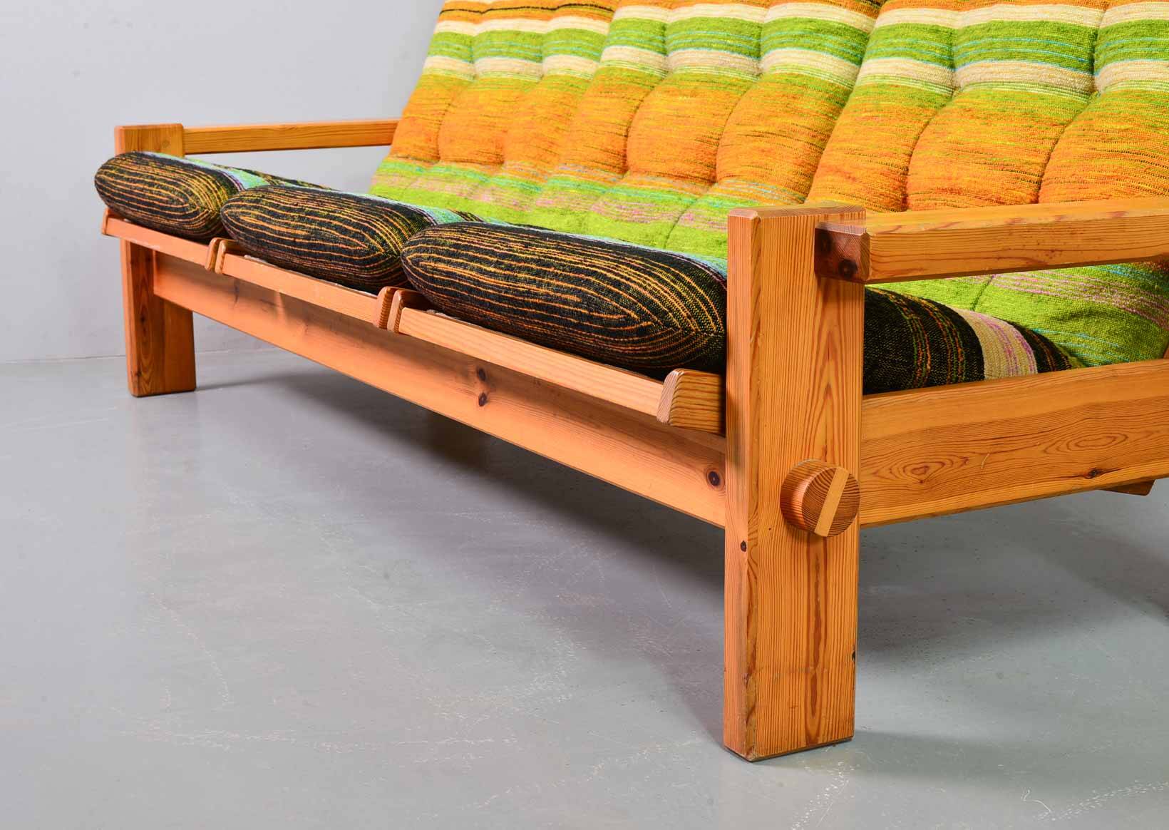 Rainbow Color Yngve Ekstrom Pinewood 3-Seat Dymling Sofa for Swedese 1970s