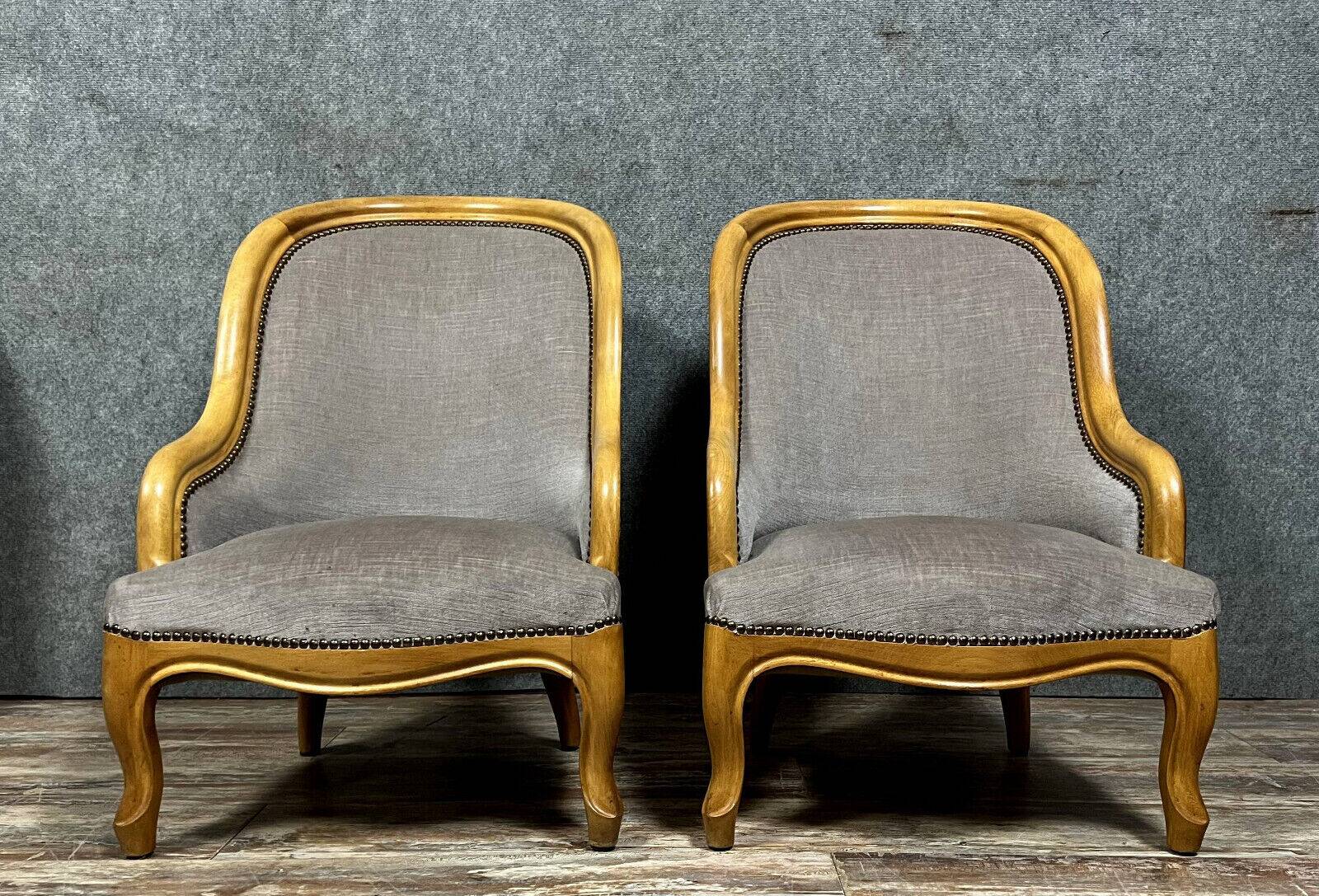 Pair of Louis XV style fireside chairs in cherry wood circa 1970