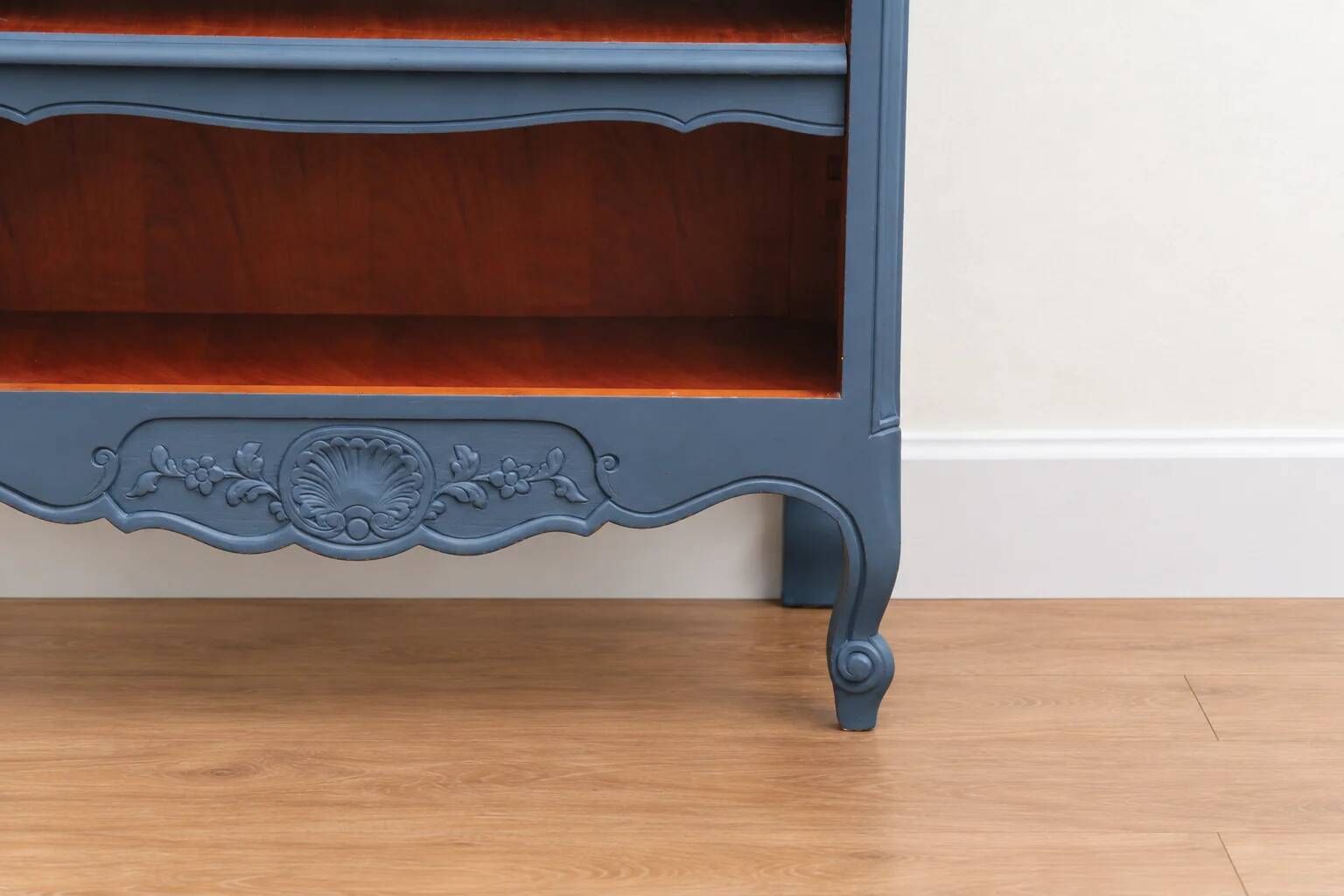 Renovated antique bookcase – Bleu des Vosges library, Libéron and natural wood – H100 cm