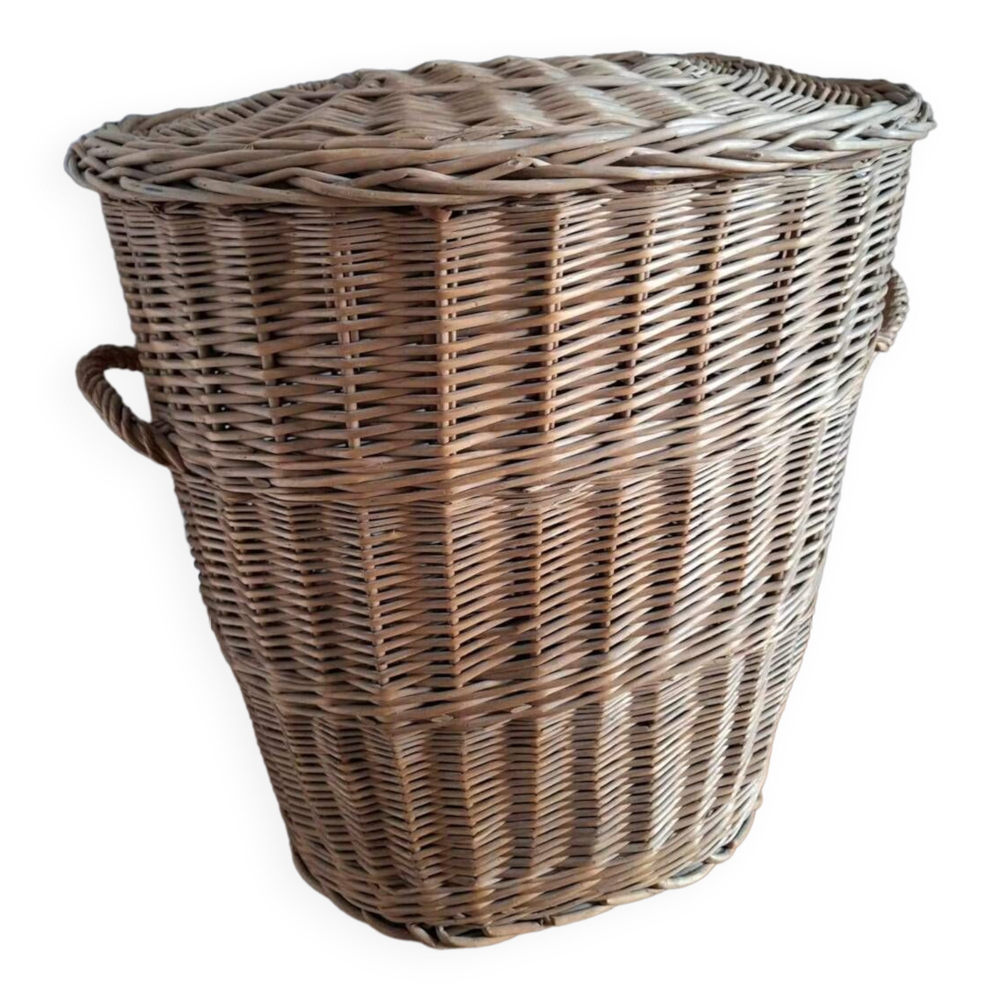 Very large vintage rattan basket, retro wicker decoration