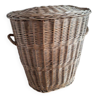 Very large vintage rattan basket, retro wicker decoration