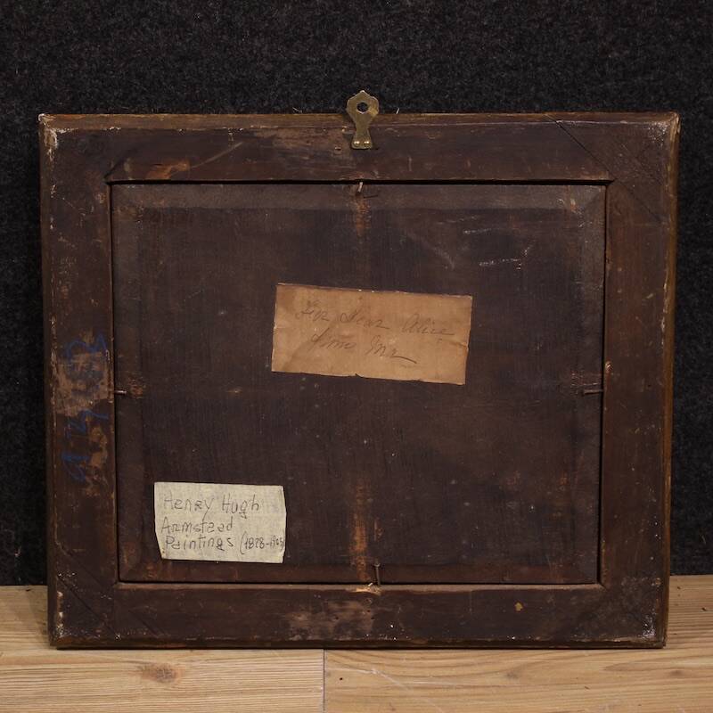 Peinture anglaise antique d'une scène de genre rural datée de 1866