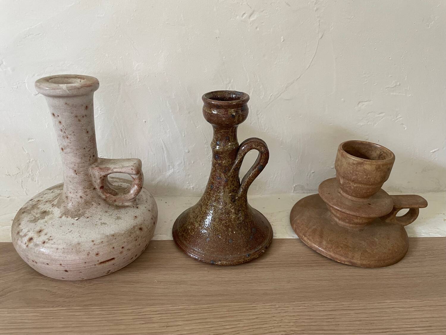 Vintage Stoneware Mismatched Candlesticks