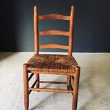 Low rustic ladder back dining chairs in oak and rush, Belgium, 1950s, set of 6.
