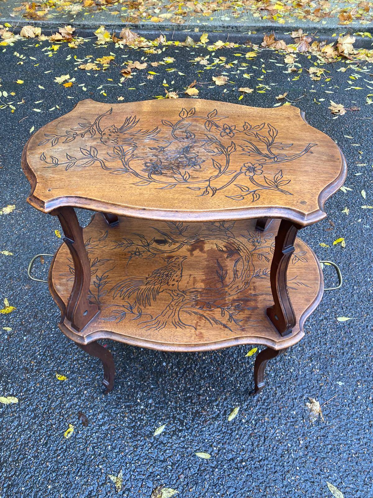 19th century solid wood serving cart
