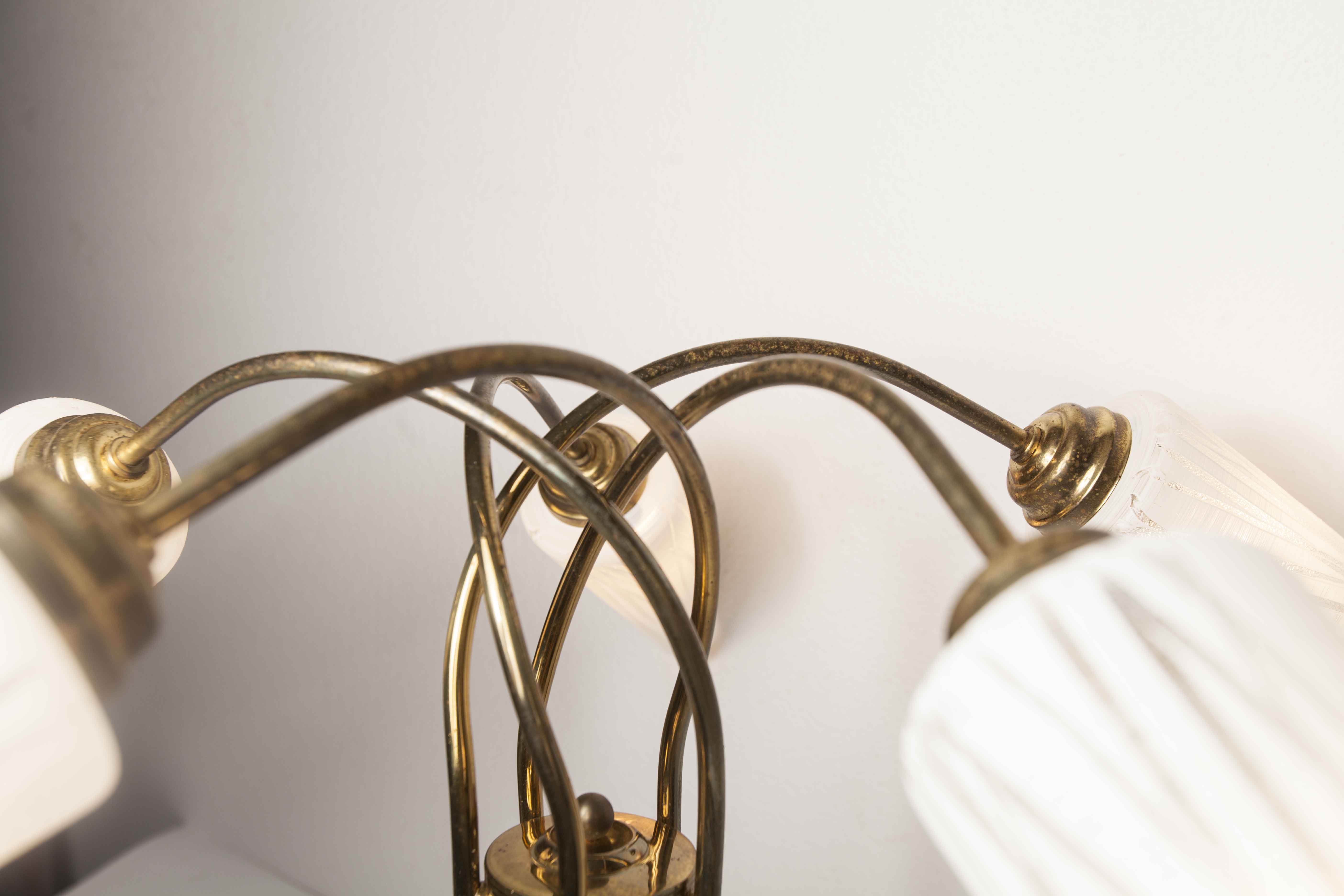 5-branched opaline brass chandelier 60's