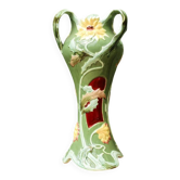 Vase en barbotine, motif aux chardons, art nouveau