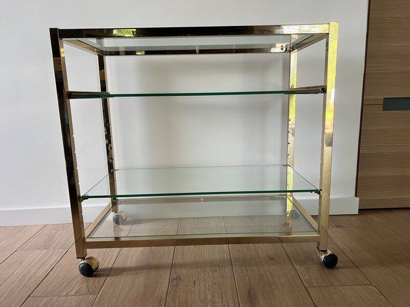Desserte/Chariot de bar - laiton/verre - 4 niveaux - année 50