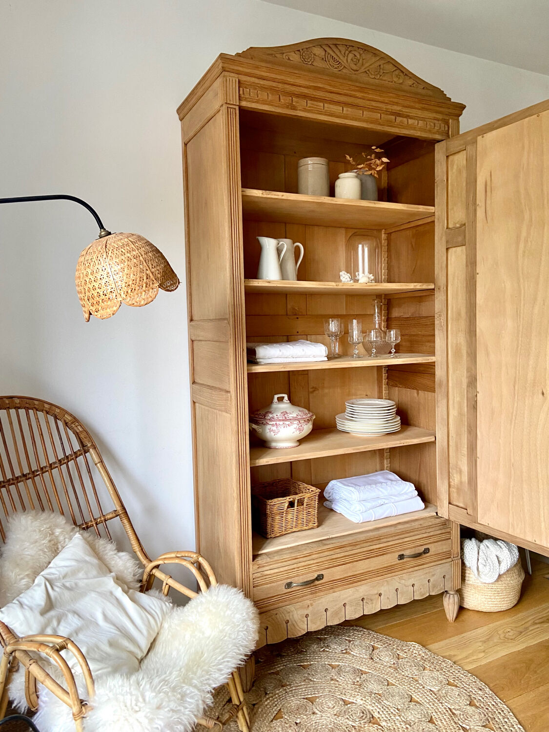 Parisian art deco cabinet 1930 in raw wood