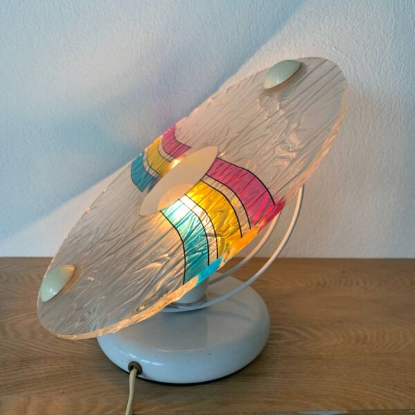 Lampe Toffoli Multicolore Plastique 80´s Forme De Disque Pop Italie Série Disco