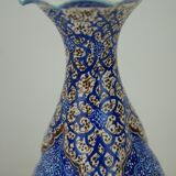 Piriform vase with a flared metal collar enamelled with a polychrome decoration, marked "Amini Iran" on the reverse.