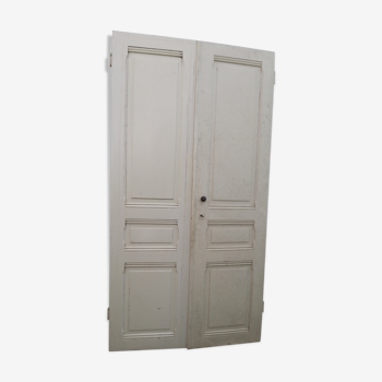 Pair of old beautiful white patina separation doors