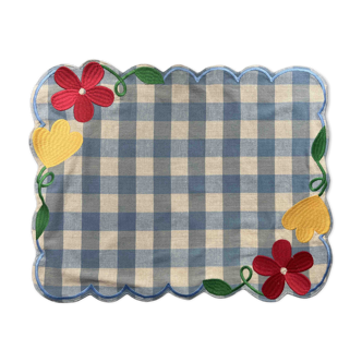 Vichy fleur placemat blue