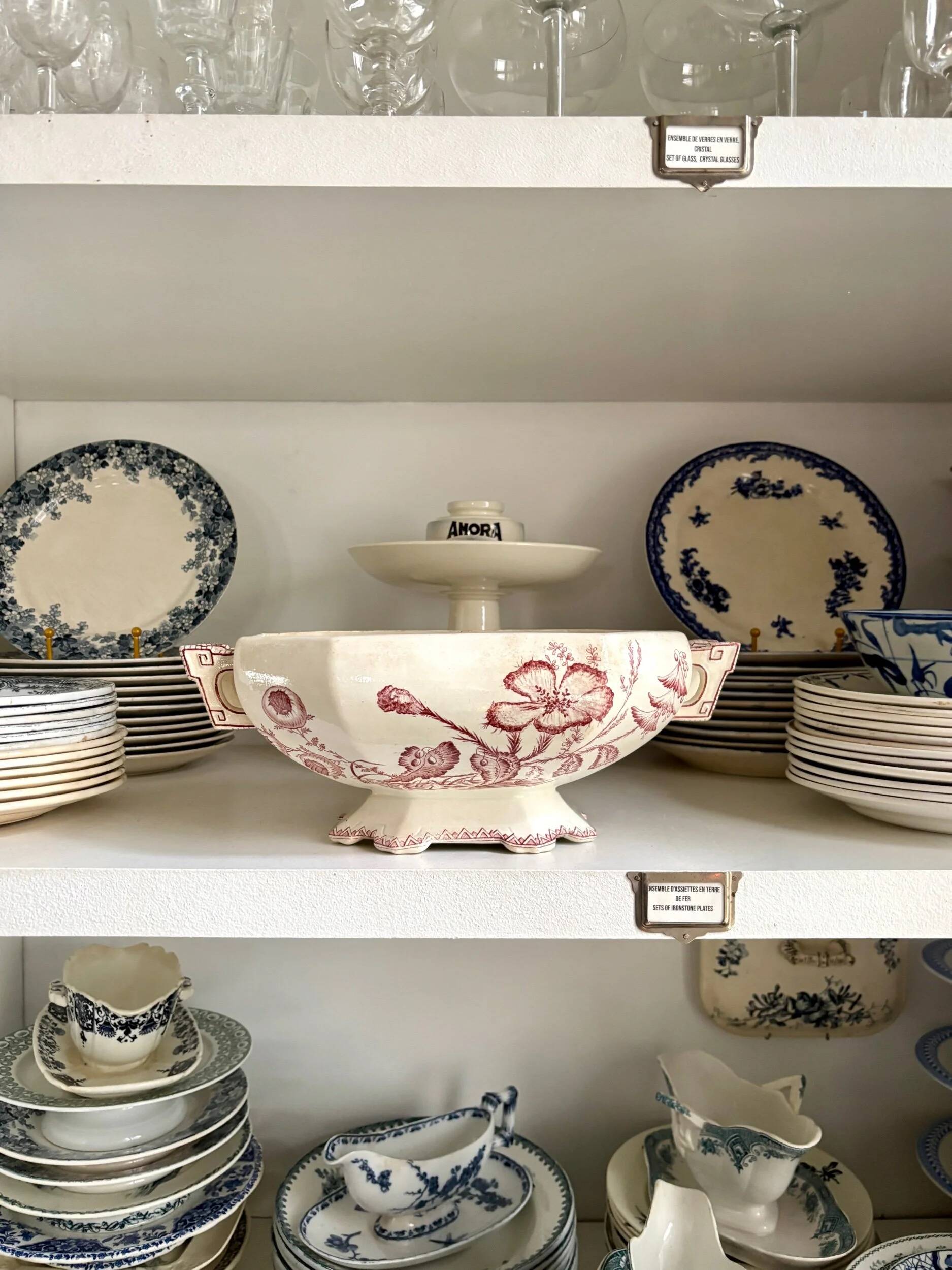 Soup tureen, earthenware salad bowl Clairefontaine, "Indiana" service.