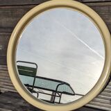 Vintage mirror 70 round white ecru plastic