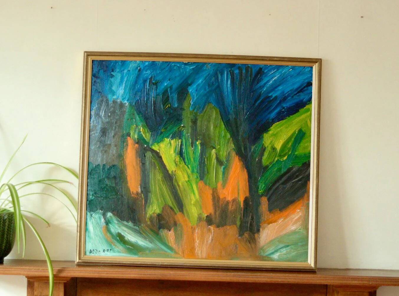 Huile sur panneau suédoise originale vintage – « Abstrait »