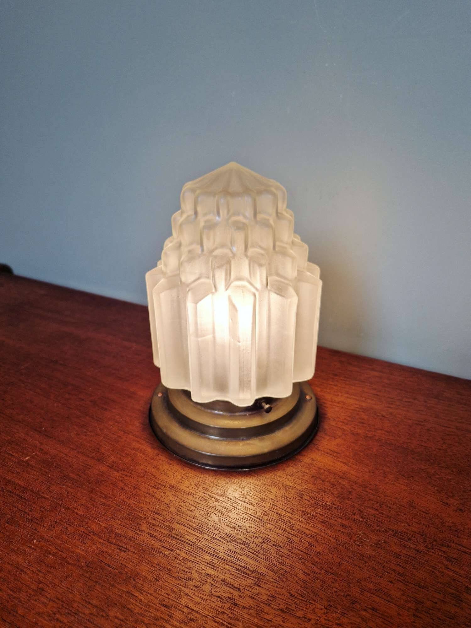 Art Deco skyscraper ceiling light in satin glass, 1930s