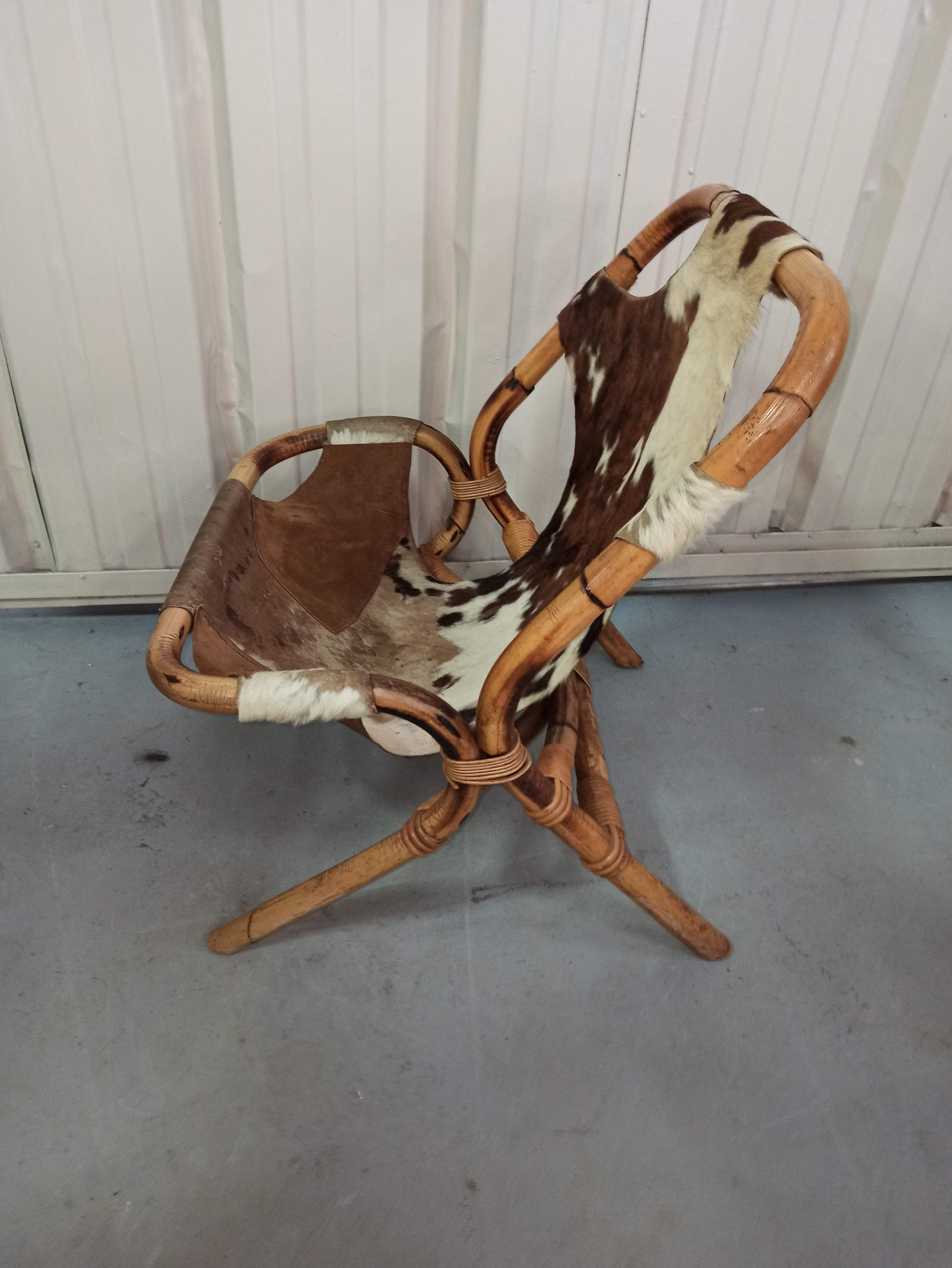 Pair of armchairs bamboo leather skin rohé noordwolde