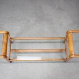 ULUV Mid-century wooden plant stand with glass shelf, Czechoslovakia, 1960s