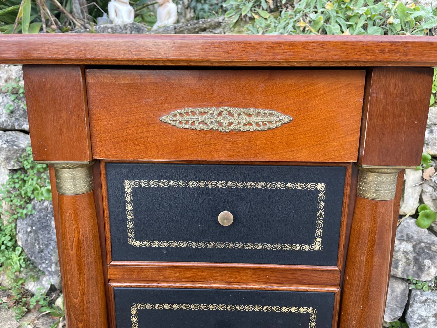 Small empire style solid mahogany writing chest of drawers