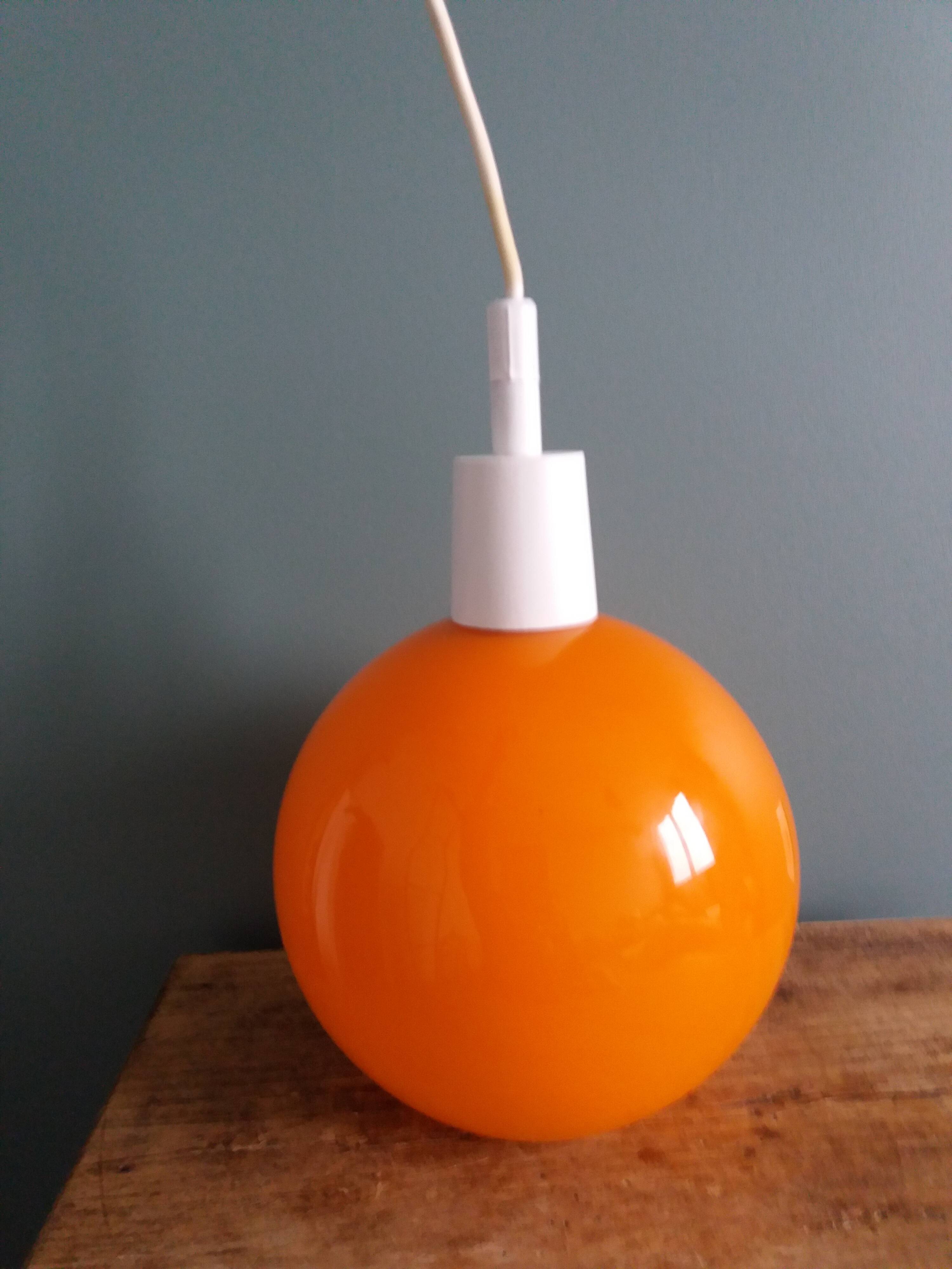 70s space age orange glass globe ball pendant light