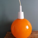 70s space age orange glass globe ball pendant light