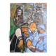 Large Tintin canvas, Captain Haddock, Tryphon Calculus, vintage painting