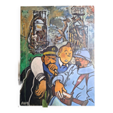 Large Tintin canvas, Captain Haddock, Tryphon Calculus, vintage painting