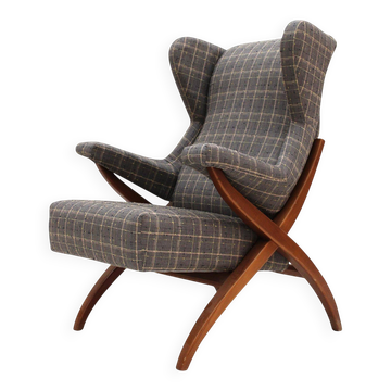 Mid-Century Franco Albini Fiorenza Graphite-blue Wool Ash Italian 1950 Armchair