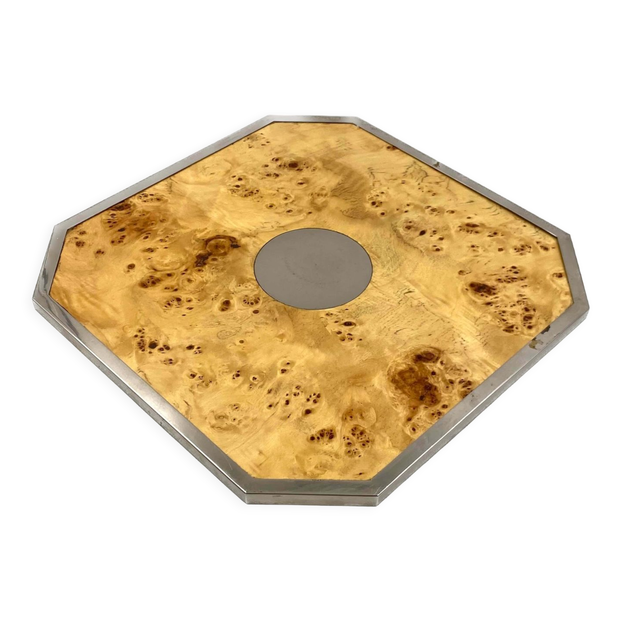 Tommaso Barbi, Hollywood regency burl wood tray, Italy 1970s