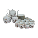 Vintage, coffee service, tea, Limoges, Flowers, cipher, 11 cups and under cups, teapot, 27 pieces